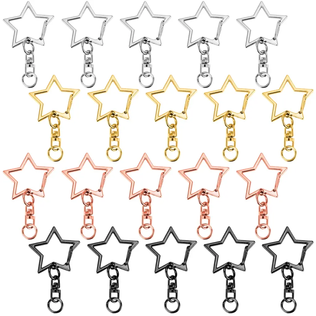 10/20/30 Sets Star Shaped Lobster Claw Clasp Snap Keychain Clip with Hanging Buckle Jump Ring for DIY Keychain Jewelry Making