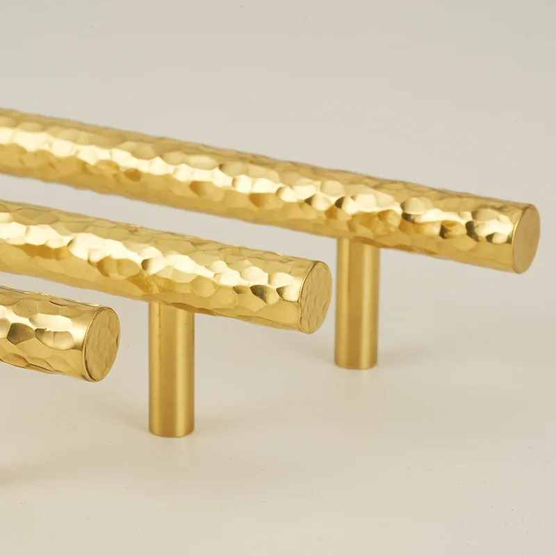 Solid brass wardrobe handles hammered texture handles gold cabinet storage handles single hole drawer knobs furniture hardware