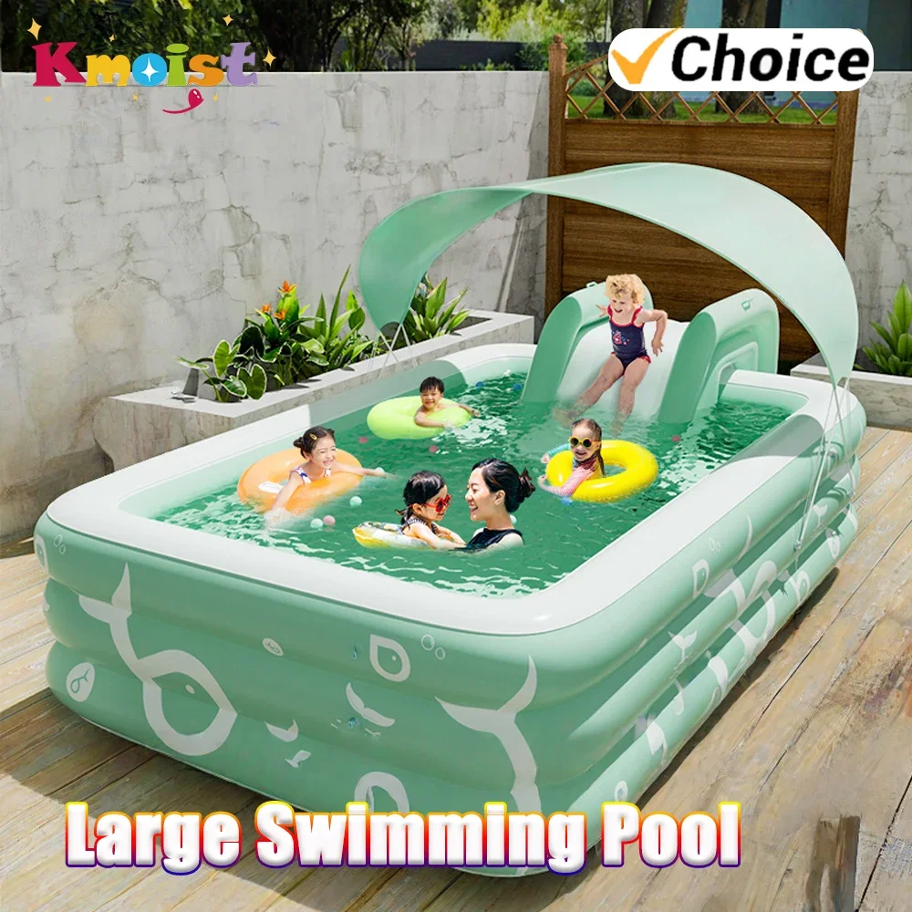 Inflatable Swimming Pool with Water Slide for Backyard Garden Party Foldable Kids Adults Family Pools PVC Swimming Pools