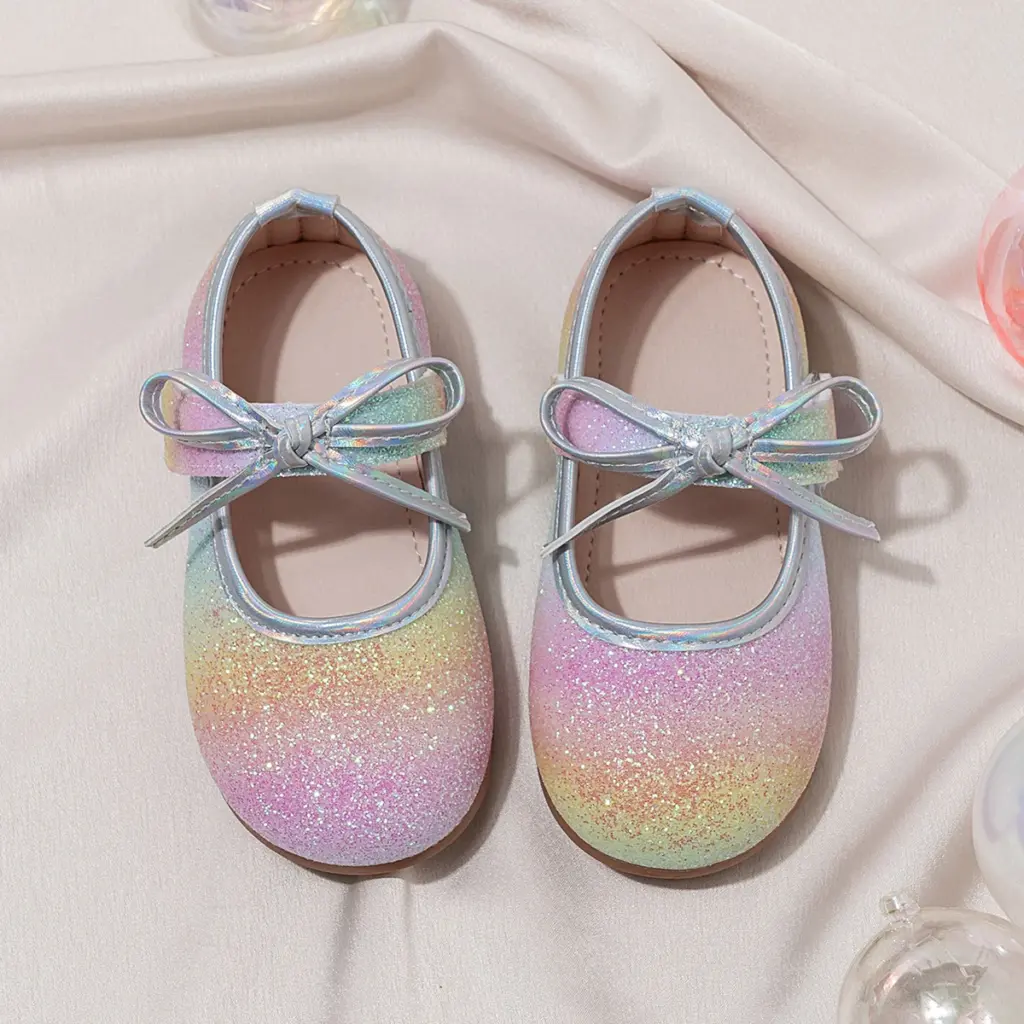 Girl'S Princess Shoes Glittery Rainbow Color Beautiful Autumn Kids Single Shoe Flat Mermaid Toddler Anti-Slip Children Shoe