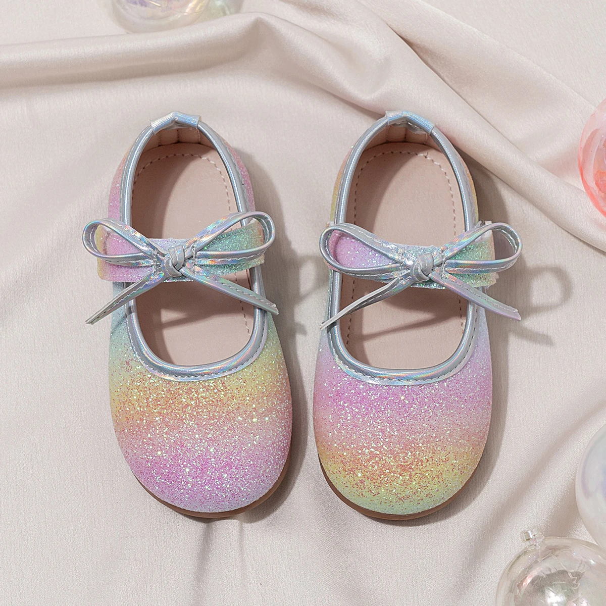 Girl'S Princess Shoes Glittery Rainbow Color Beautiful Autumn Kids Single Shoe Flat Mermaid Toddler Anti-Slip Children Shoe