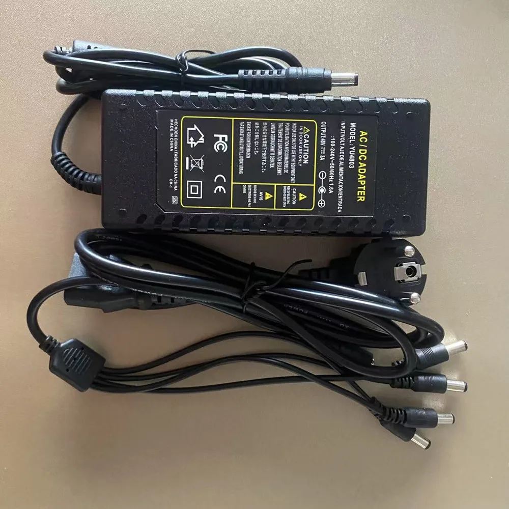 Power adapter 48V 3A DC AC adapter 5.5 * 2.1mm DC Plug POE Power Supply Adapter With 1 TO 4 Splitter Cable For IP Camera System
