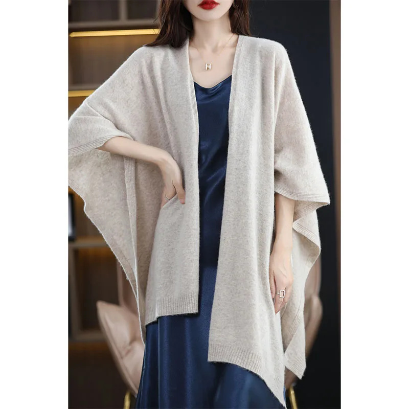100% Merino Wool Women Large Size Sweater Casual Simple Cardigan Wool Knitwear Autumn Winter Warm Clothing Scarf Shawls