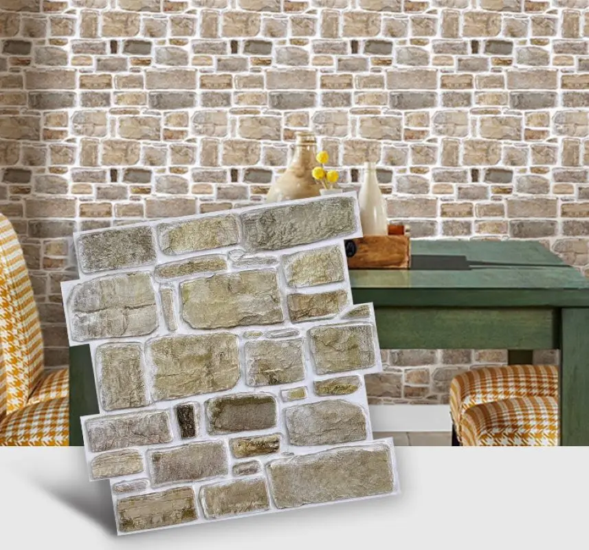 10pcs 3D Faux Stone Self-adhesive Wall Panels, Vintage Style Wall Decor for Kitchen, Living Room, Bedroom, Home Wall Decor