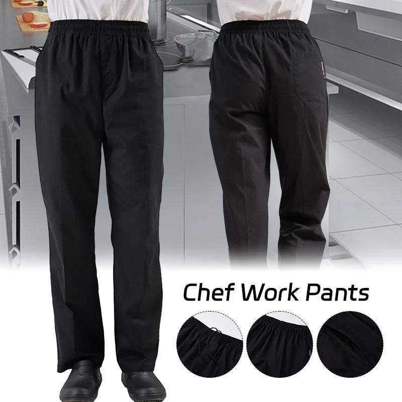 Black Unisex Chef Service Cook Uniform Chef De Partie Executive Chef Long Pant Elastic Restaurant Food Service Uniform