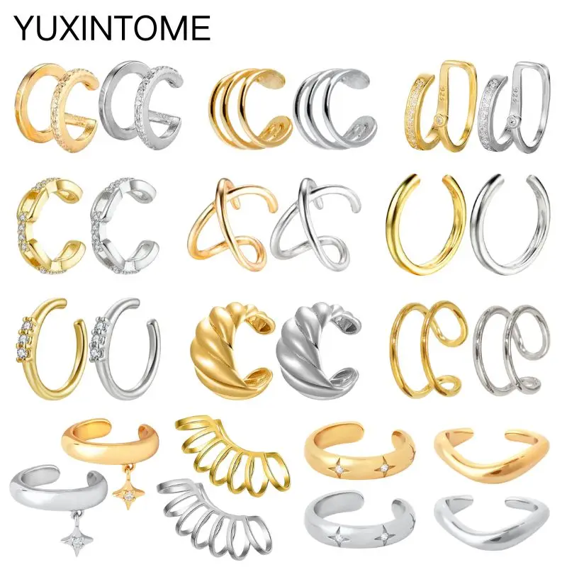 1PC Punk Ear Cuff Plated 24K Gold/925 Silver Conch Clip Earrings For Women Climbers No Piercing Fake Cartilage Earrings
