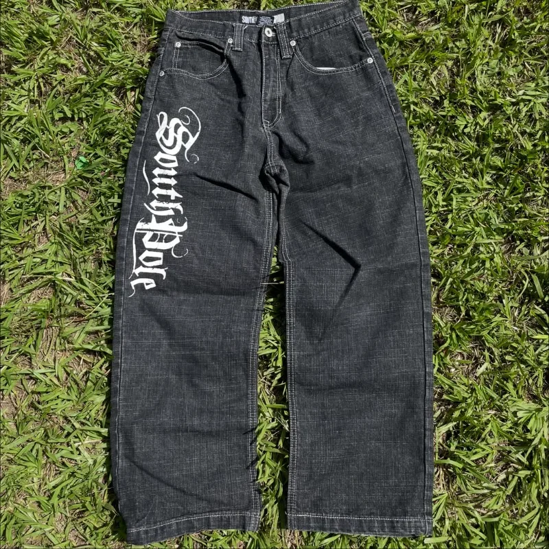 Y2K Harajuku Denim Pant Classic Men Women Casual Baggy Straight Wide Leg Jeans Letter Printing High Street Trend Streetwear