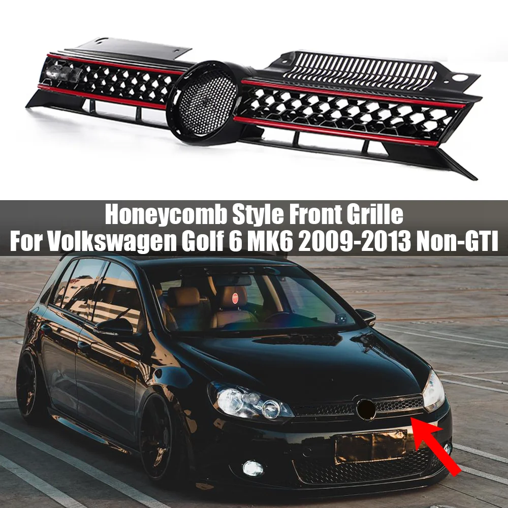 Honeycomb Mesh Car Front Bumper Radiator Grille For Volkswagen Golf 6 MK6 2009 2010 2011 2012 2013 GTI Style Center Racing Grill