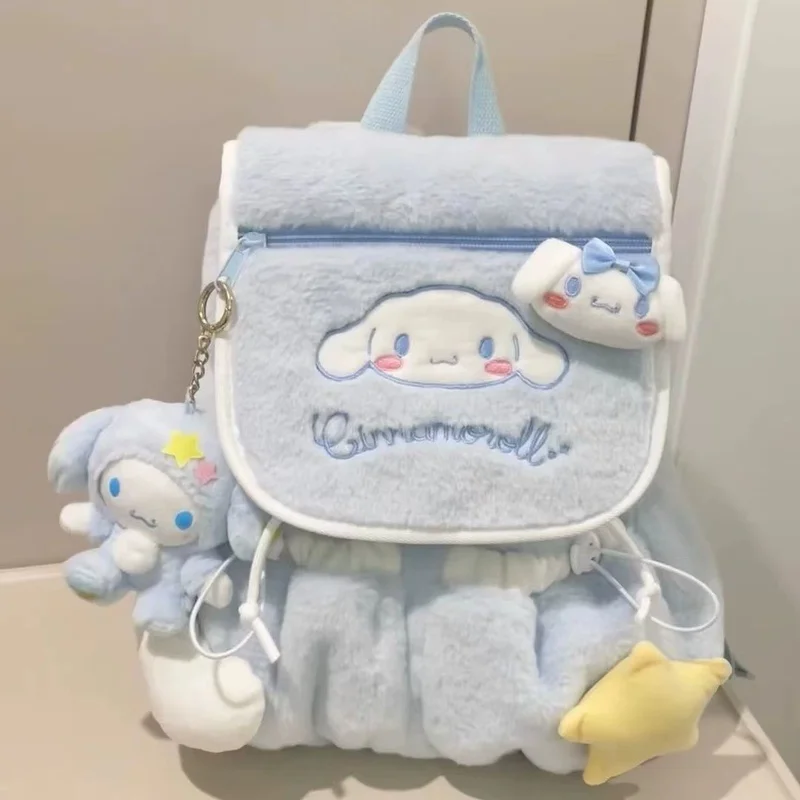 Animation Sanrio Hello Kitty Cinnamoroll Cartoon Large Capacity Plush Backpack Kawaii Portable Travel Storage School Bag Gift