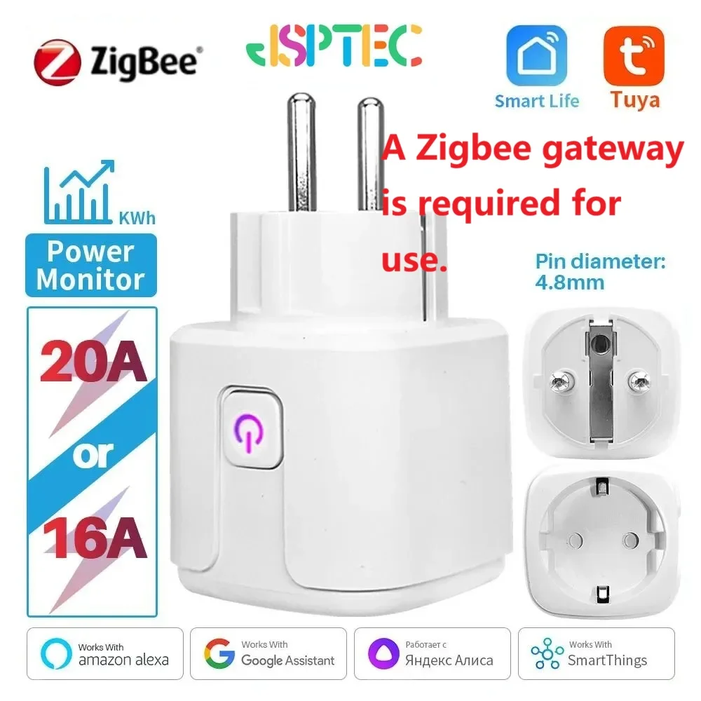 Tuya Zigbee Smart Plug 20A EU Smart Socket With Power Monitoring Timing Function Voice Control Via Alexa Google Home Yandex