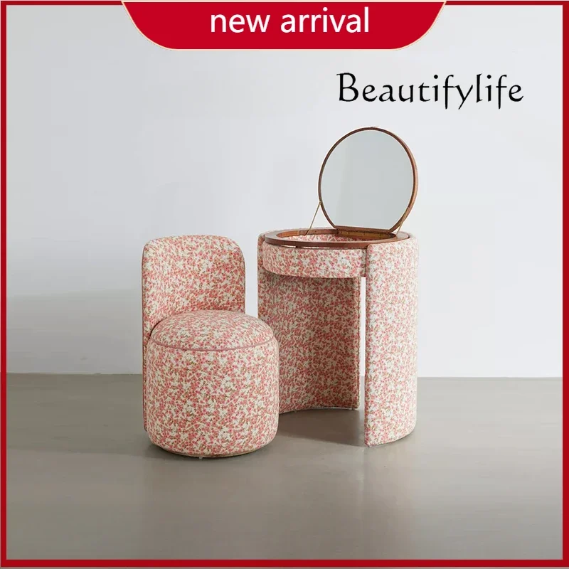 0 C Modern Small Chair Vanity Table Storage Mirror Fabric Makeup Bedroom Dressers Girl Drawers Luxury Coiffeuse De Chambre Furni