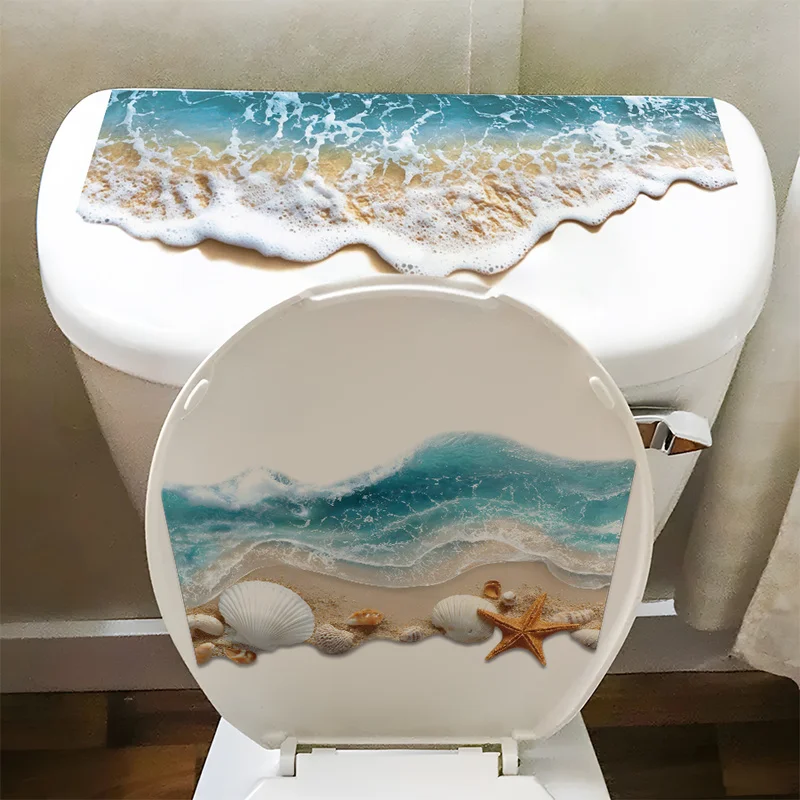 3D Ocean Wave Toilet Sticker - Bathroom Realistic Beach Floor Decal, Waterproof Anti-Slip Removable Bathtub Seashore Decor