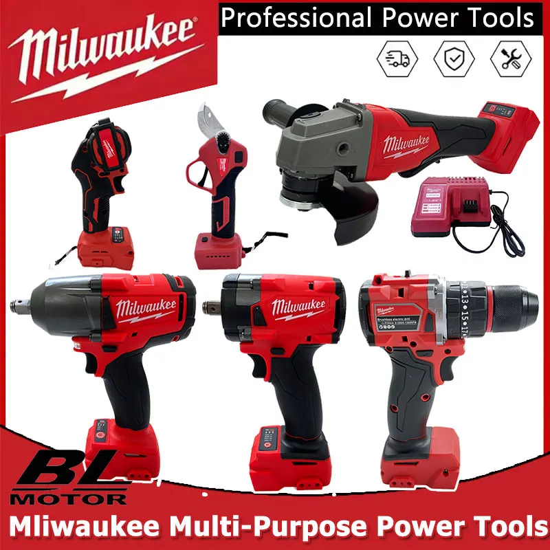 Milwaukee Brushless Cordless Electric Impact Hammer Drill Angle Grinder Electric circular saw With18v Battery Combo Kits Power