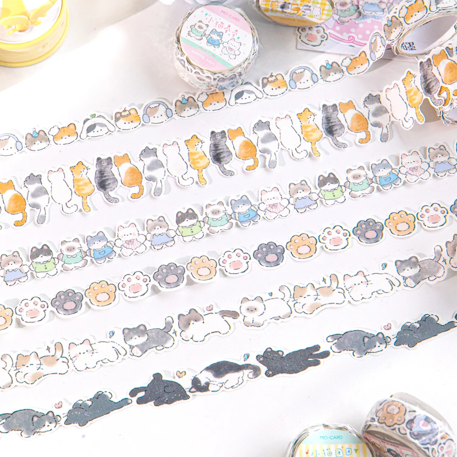 1 Pc Cute Sparkling Sand Washi Paper Tape Roll Kitty Cartoon DIY Scrapbooking Journaling Decorative Sticker Tape Stationery