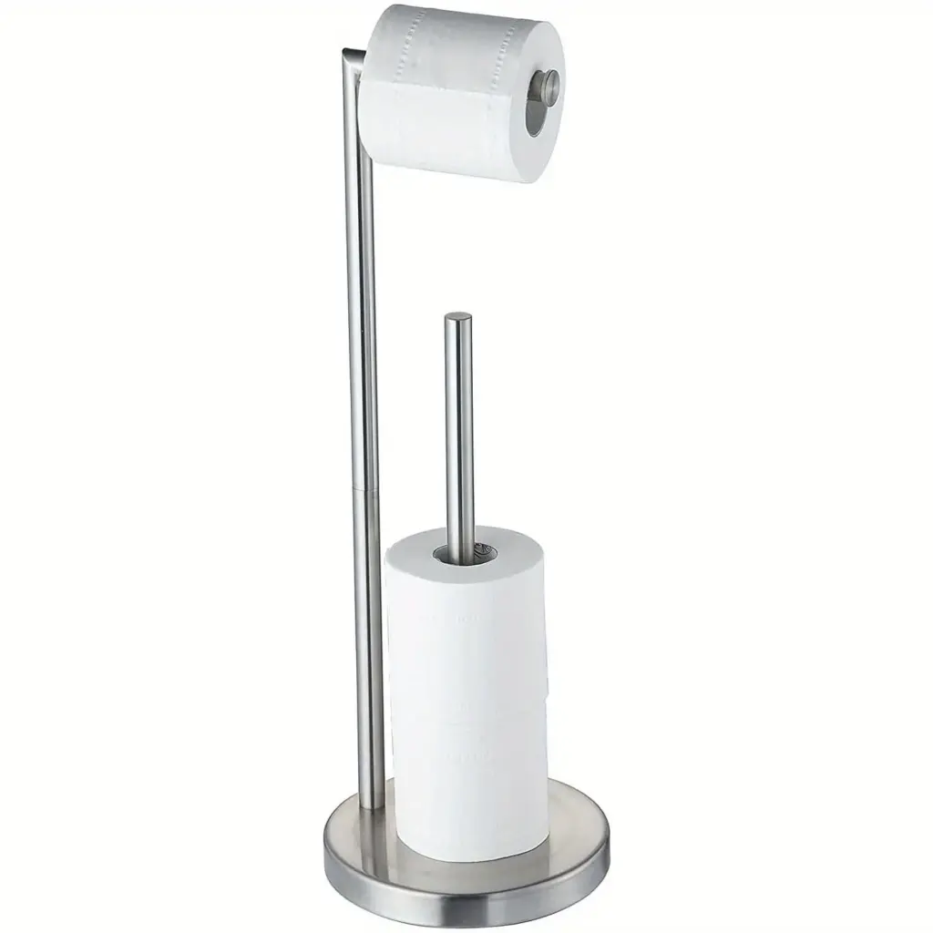 Free Standing Toilet Roll Holder with Heavy Base Stainless Steel Toilet Paper Holder Silver