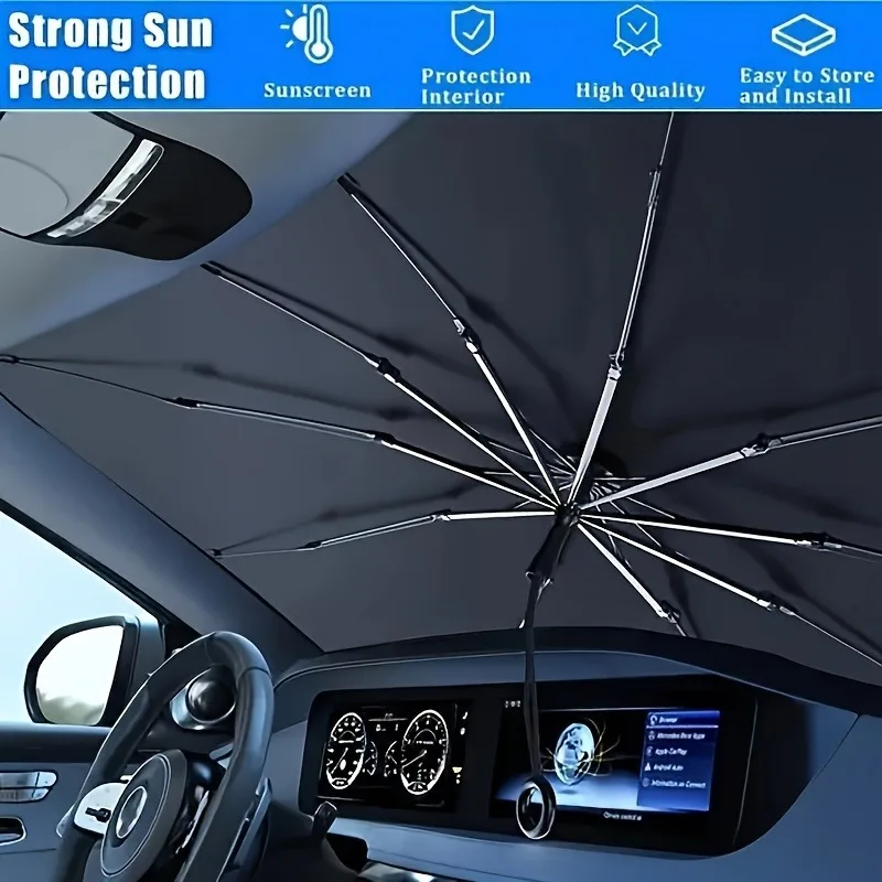 2025 Car Windshield Sunshade Foldable Umbrella Sun Shade Front Window Cover for UV Ray Block Heat Portable Protector Parasol