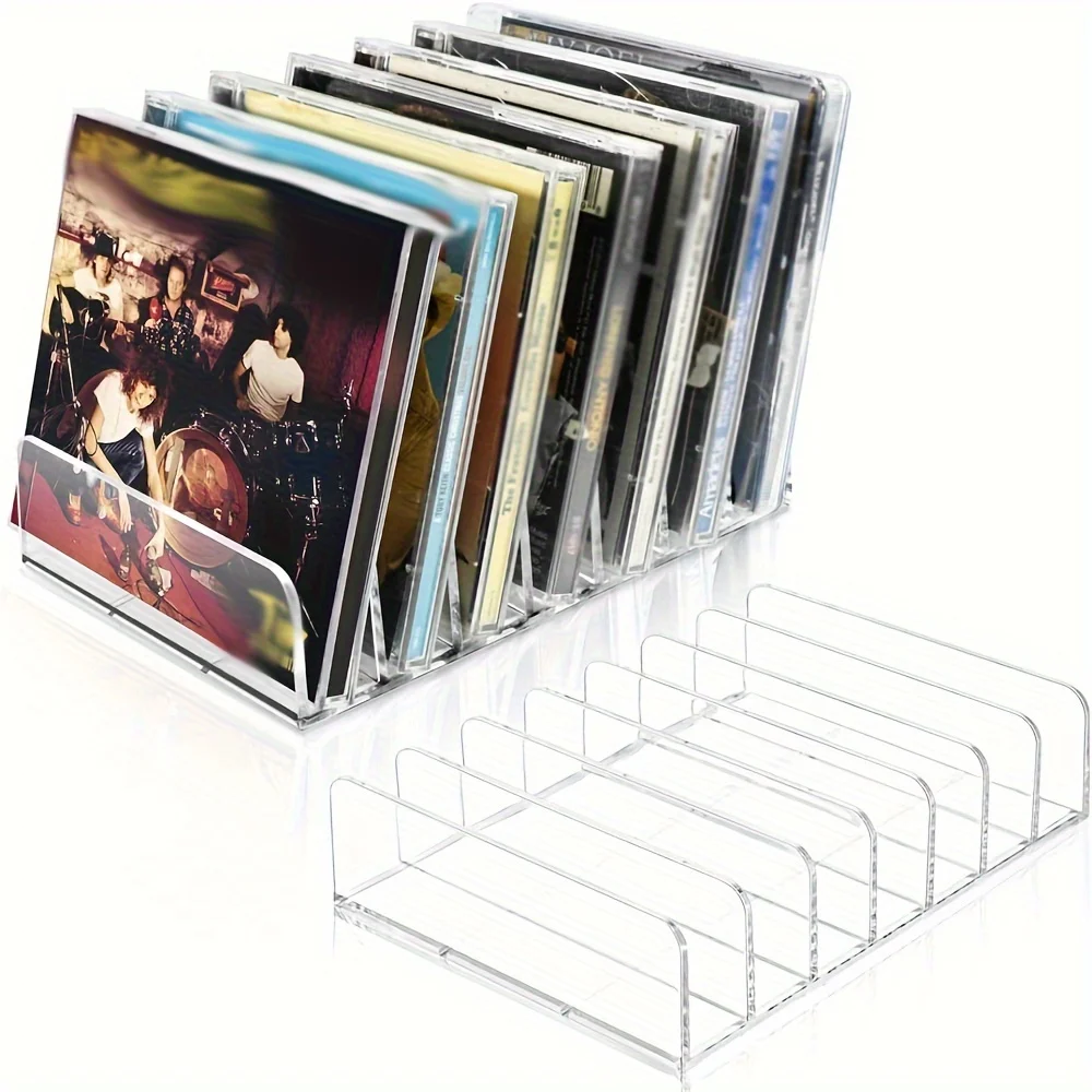 2Pcs Clear Acrylic CD Holder Organizer CD Display Rack up to 14 Standard CD Cases Media Shelf Storage Solution