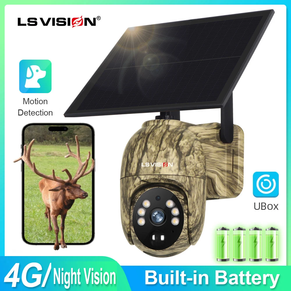LS VISION Wildlife Camera Solar 4MP 4G SIM Solar Security Cameras Wireless Outdoor 2K Night Vision Animal Tracking IP66
