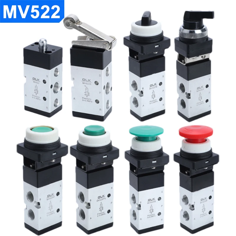 MV322 MV522R/PB/EB/TB Pneumatic Mechanical Valve 2 Position 5 Way Manual Valve Air Switch Control Valve Push Button Momentary