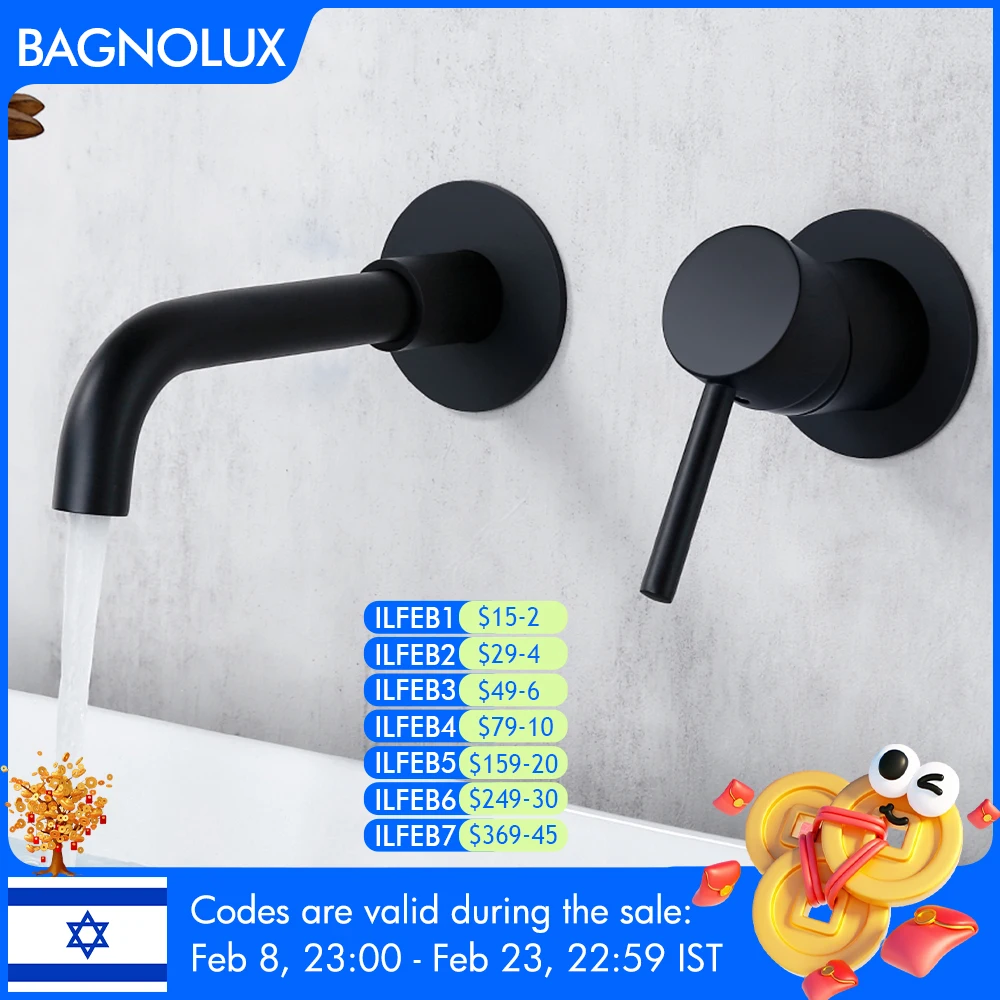 Bathroom Basin Faucet Sink Tap Wash Mixer Hot And Cold Water Wall Mounted Spout Bath Single Handle Ceramic Cartridge Crane