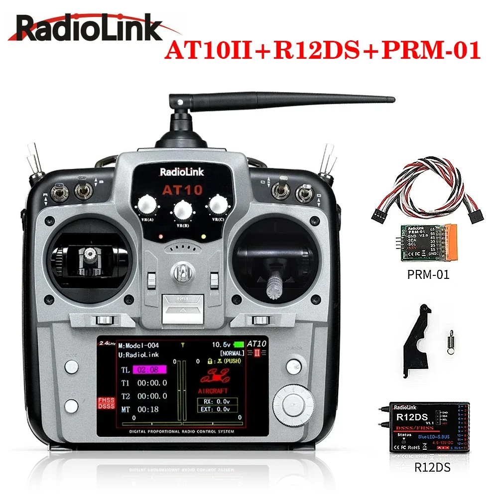 Radiolink AT10II 2.4Ghz 12 Channel RC Transmitter and Receiver R12DS AT10 II PRM-01 Voltage Return for RC Drone Airplane Quad