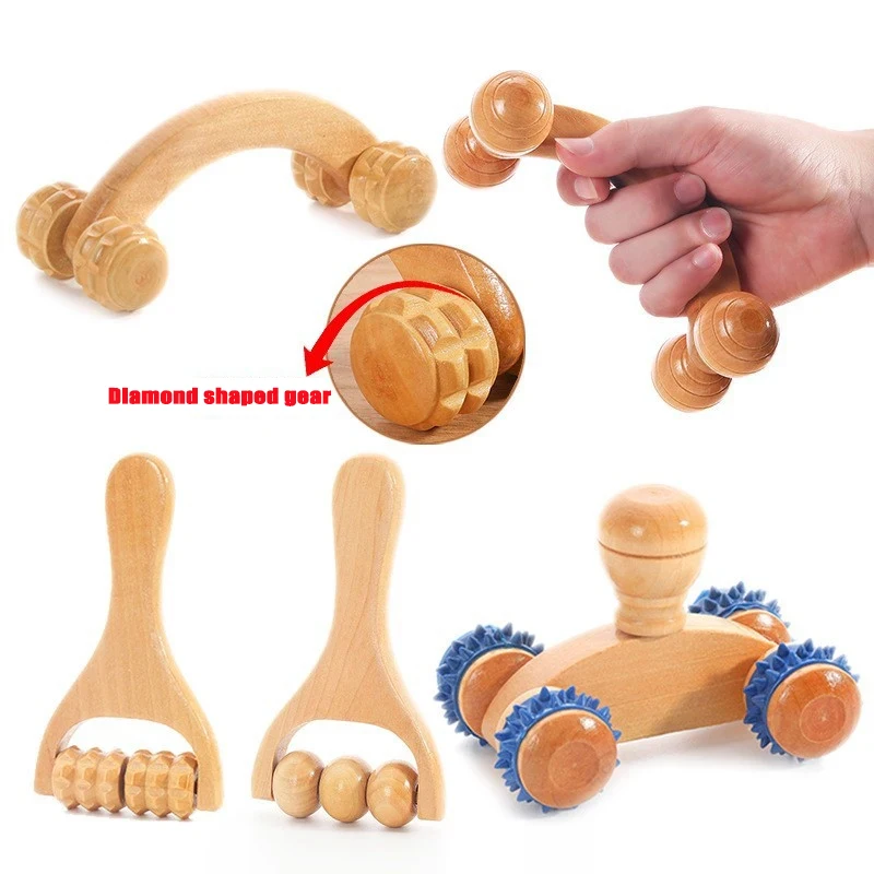 Wooden Massager Manual Roller Neck Back Waist Massage Tool Portable Meridian Dredging Massager Relax Leg Body Massage for Face