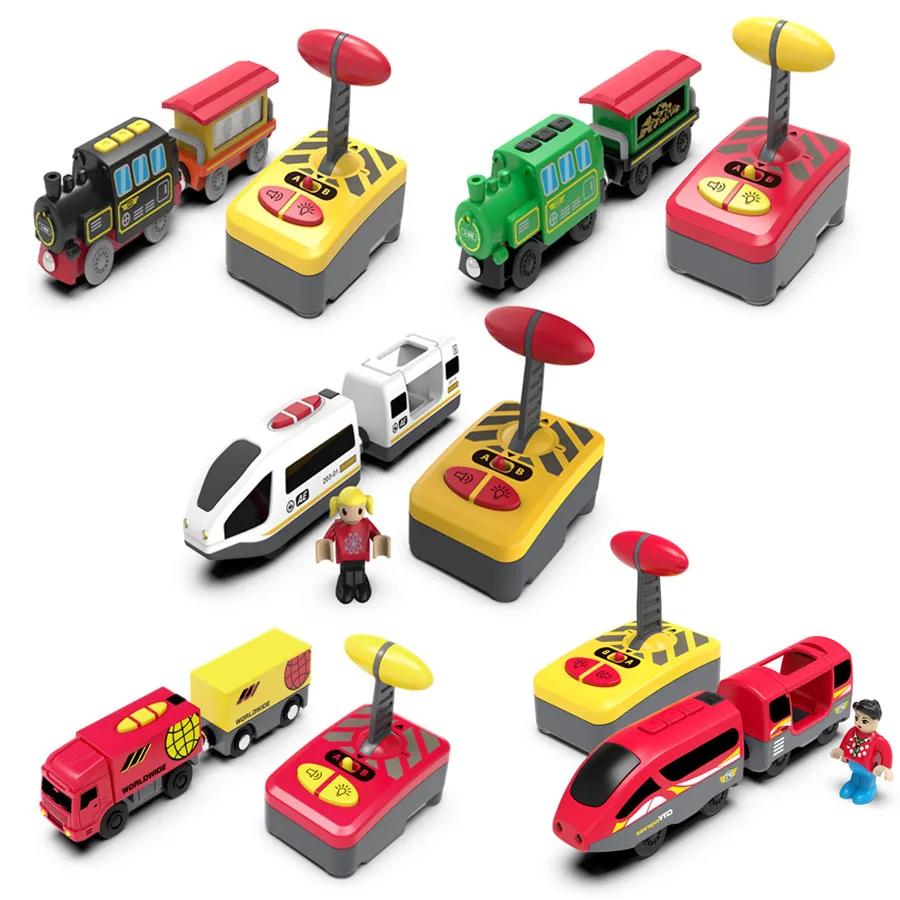 Magnetic Slot Diecast Car RC Electric Train Track Sets Fit for All Wood Railway Track Accessories Christmas Gift for Children