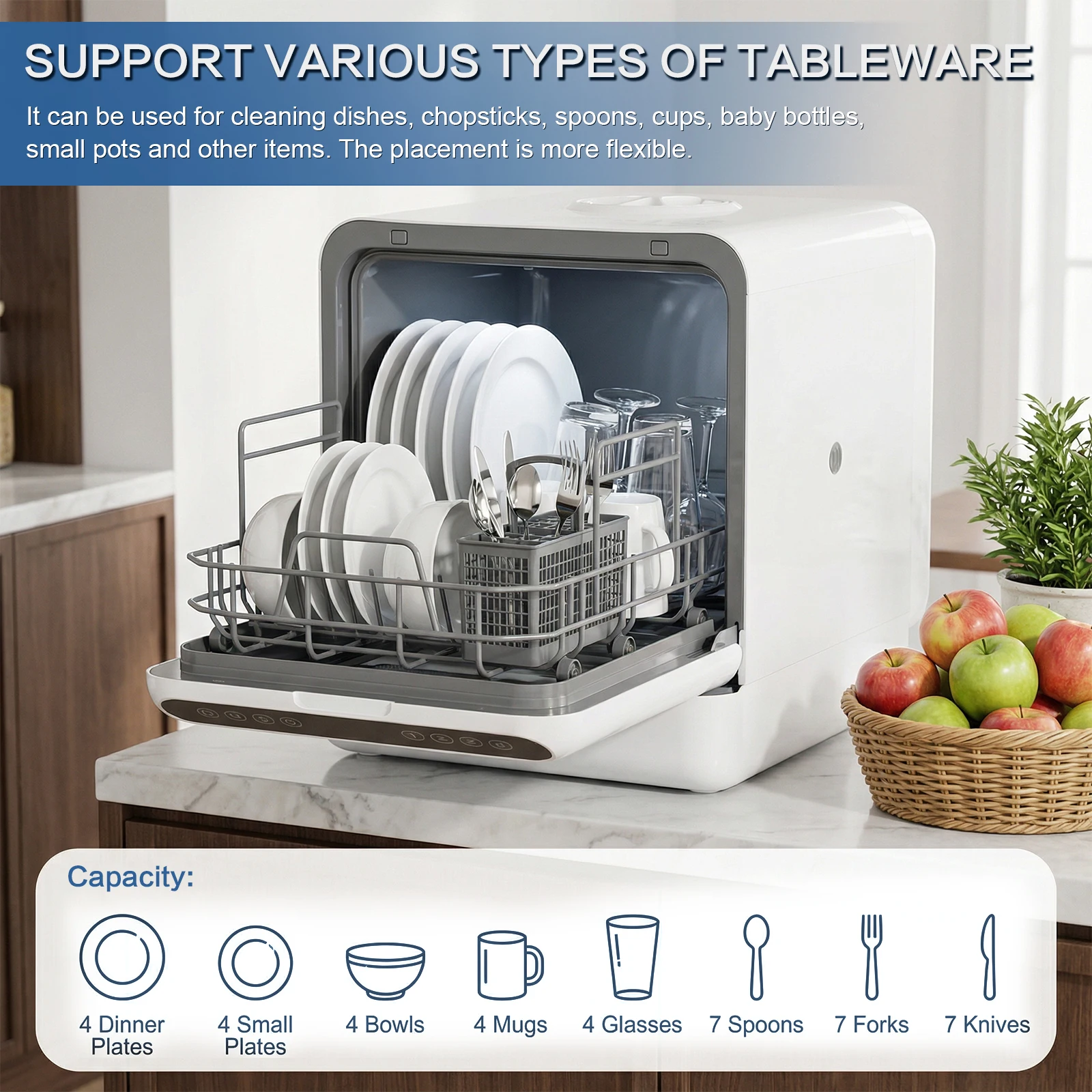 Countertop Dishwasher with 6L Built-in Water Tank Mini Dishwasher No Hookup Needed High-Temp& Air-Dry Function for Apartments
