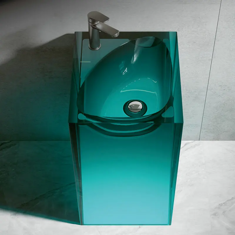 Colored transparent resin crystal column basin, integrated floor standing homestay bathroom washbasin with drain GN429UB