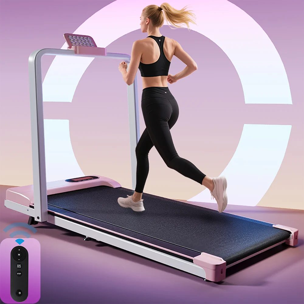 PINGGO Folding Treadmill with Handrail & Adjustable Incline, 1-10 km/h Running Machine, LED Display Remote Control Treadmill