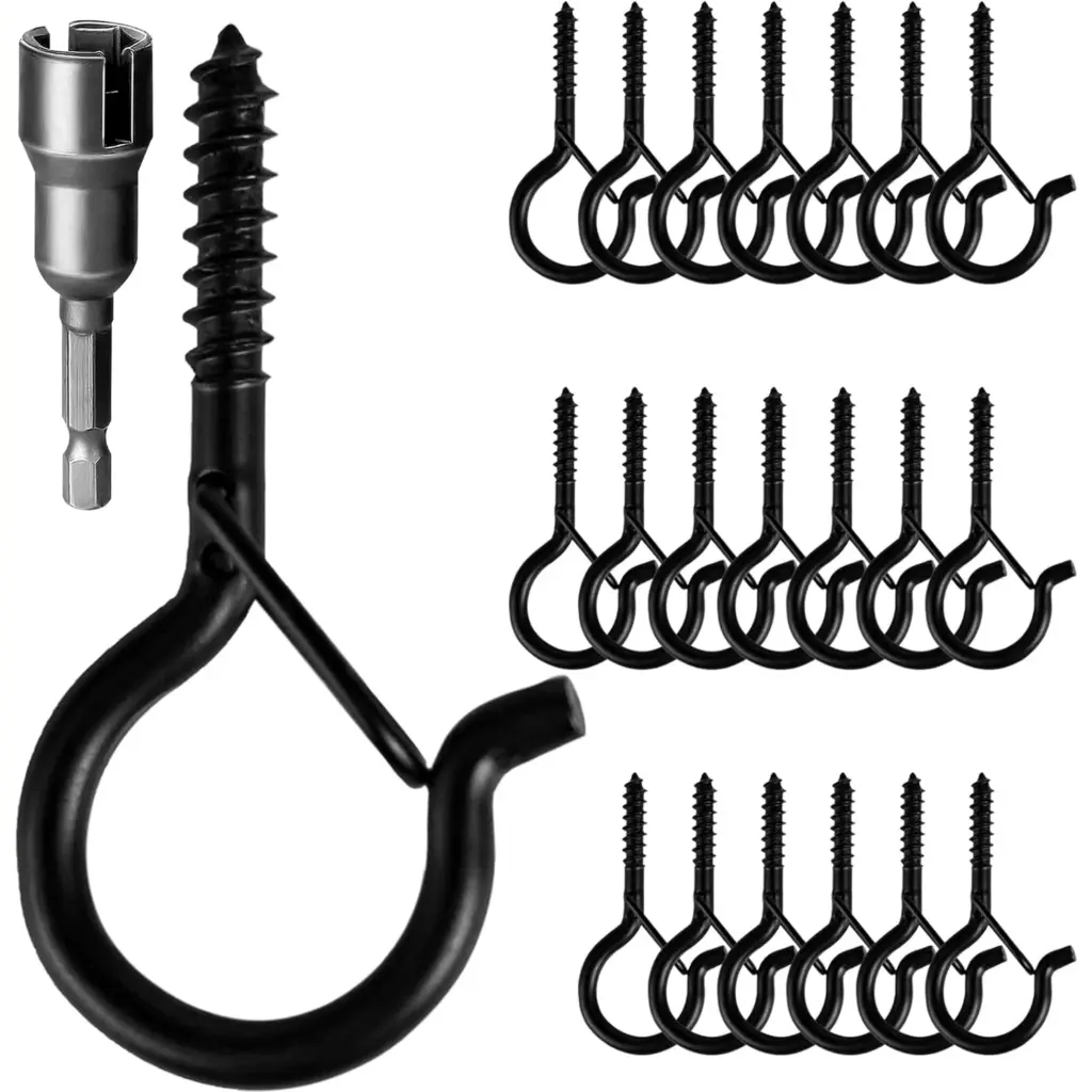 10/20/40 Pieces Q-Shaped Nail Hooks for Outdoor String Lights with Screws Christmas Light Hooks, Safety Buckle Design, Easy to Release, Anti-Fall Bonsai Hooks with Safety Buckles, for Christmas String Lights with Hexagonal Slotting Wrench