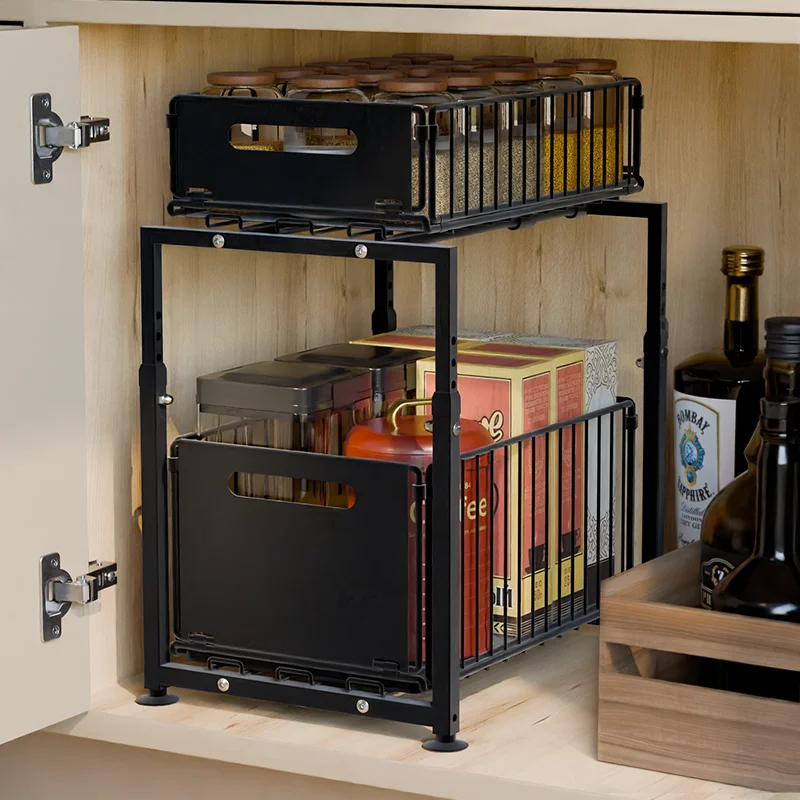 2-Tier Pull-Out Storage Rack for Kitchen Cabinet