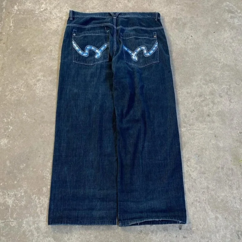 Y2K High Street Baggy Unisex Jeans Harajuku Daily Wear Pockets Print Jeans Comfort Fit Fashion Women Men Trends Streetwear