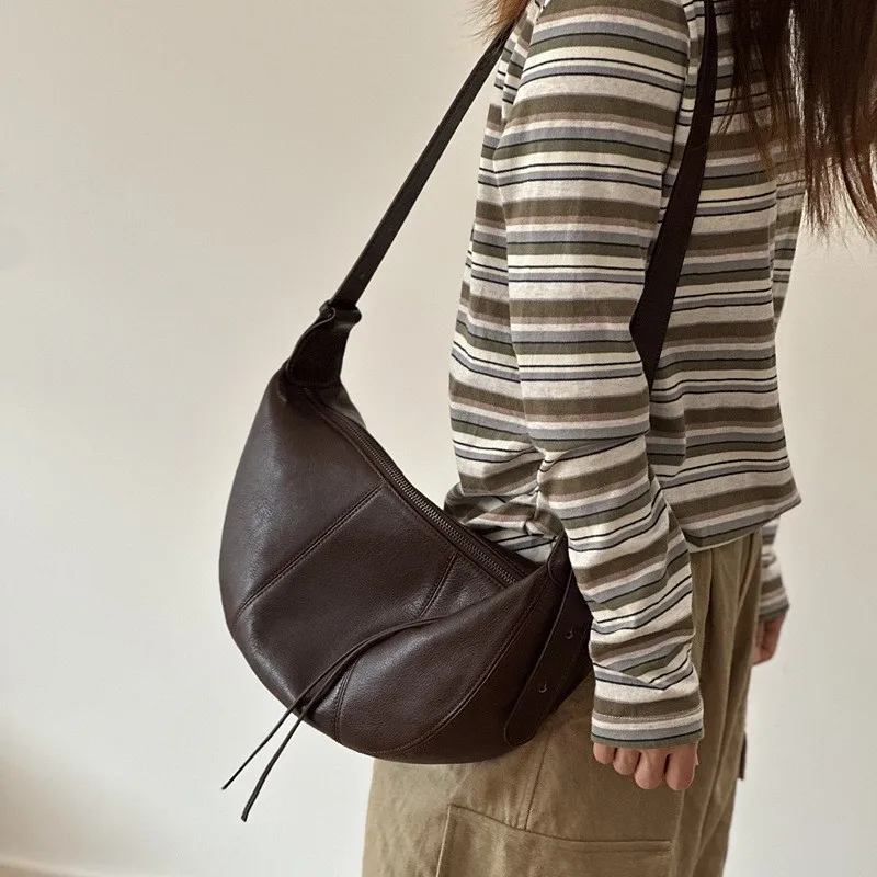 Johnature 2026 New Genuine Leather Women's Bag Casual Solid Color Versatile Saddle Bag Soft Cowhide Shoulder Crossbody Bags