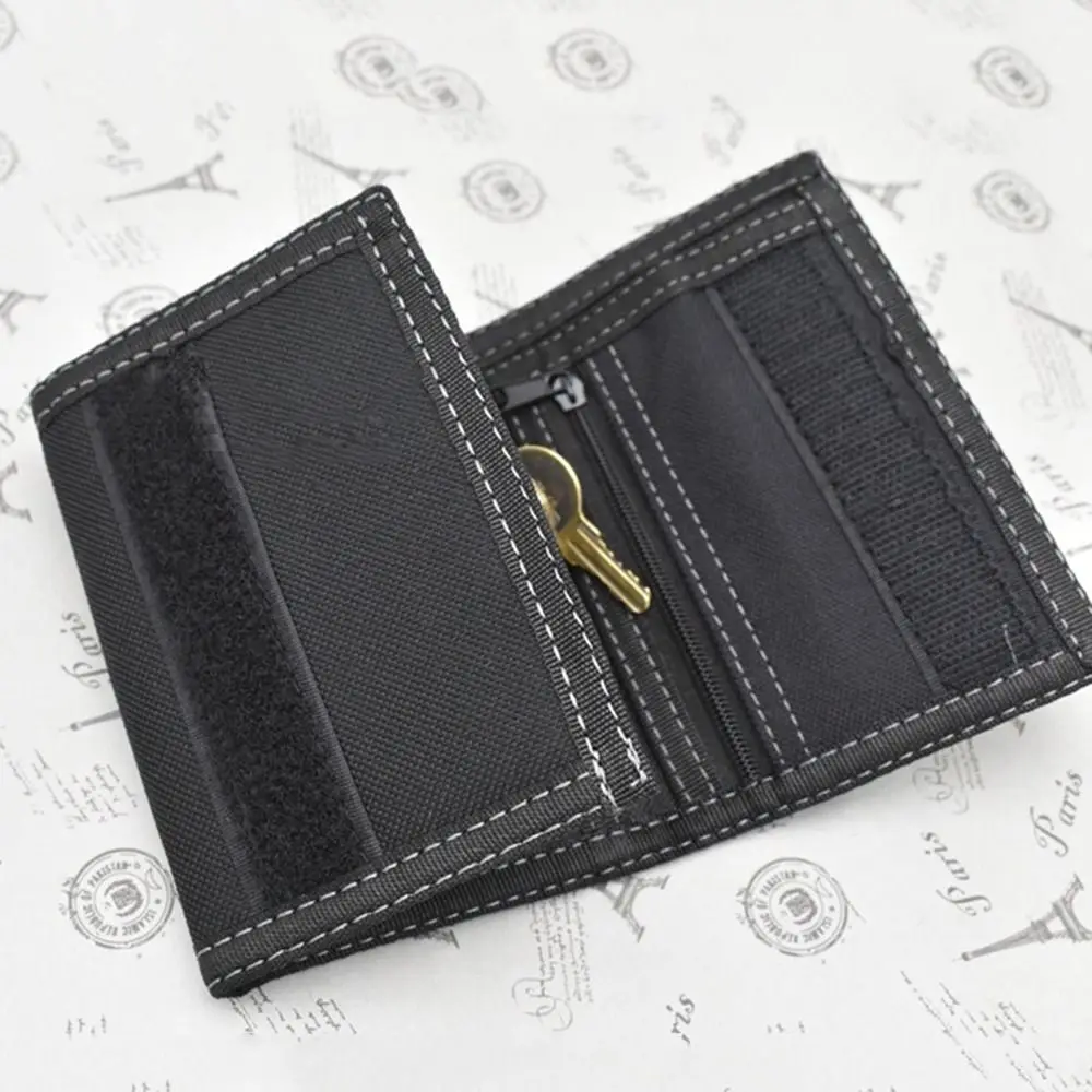 Touch Fastener Men's Short Wallet Fashion Leisure Multi-position 3 Fold Purse Durable Black Male Coin Pocket Daily Use
