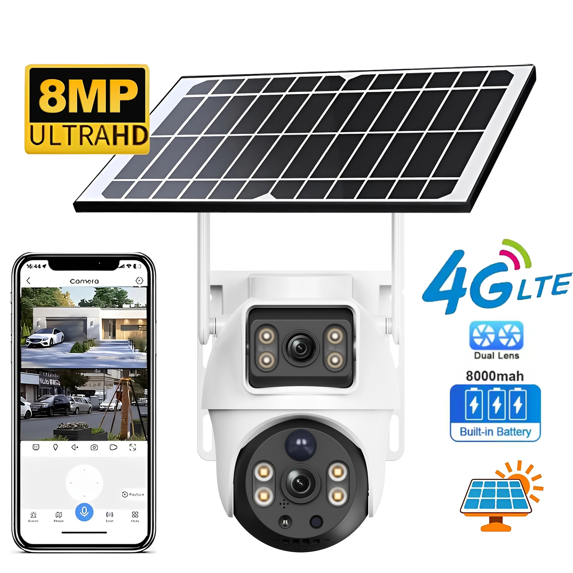 V380 Pro Dual Lens 8MP Outdoor Camera 4G Security Surveillance System IP Camera with PIR Motion Detection And Night Vision BP9