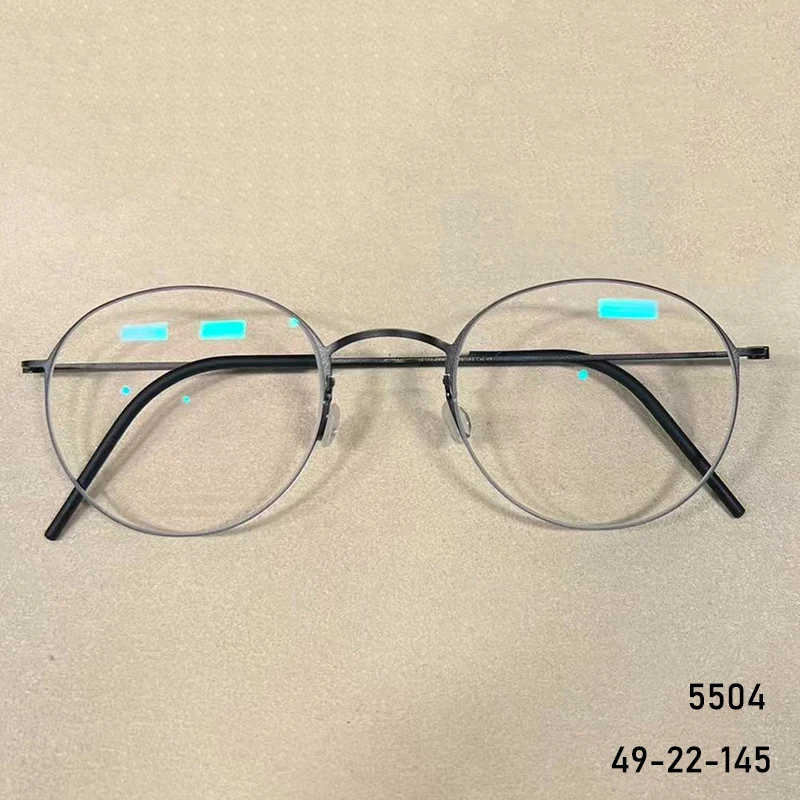 Round Oval Glasses Frames Men Women Eyeglasses Air Titanium Ultra Light 6g Light Thin Rim Denmark Screwless Fashion Classic 5504