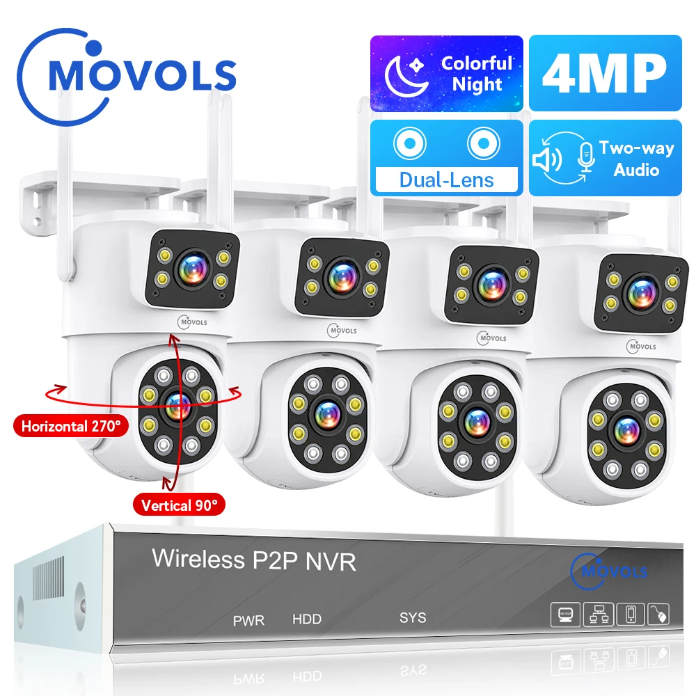 Movols H.265 3MP 5MP Wireless CCTV System Two Way Audio Waterproof PTZ WIFI IP Security Camera 10CH NVR Video Surveillance Kit