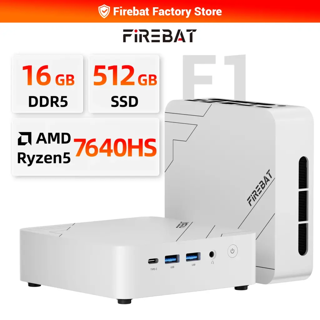 FIREBAT F1 MINI PC AMD Ryzen 5 7640HS DDR5 16GB RAM 512GB SSD WIFI6 BT5.2 Portable Desktop MINI-PC Windows 11 Desktop Computer