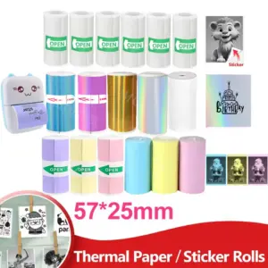 57*25MM Thermal Paper Label Sticker Adhesive Rolls Paper For Mini Printer Instant Print Kids Camera Printing Paper Replacement