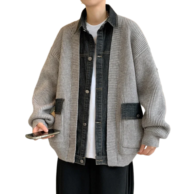 Massgorule Patchwork Color Blocking Knitted Cardigan Jacket Two Jackets Men Spring Autumn Break Wide Fashion Quality Men's Wear