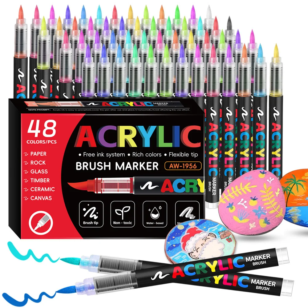 12/24/36/48Colors/set Acrylic Marker Pen Paint Brush Pen Painting Coloring Pen DIY Graffiti Art Making School and Office Supplie