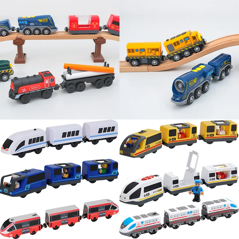 Wooden Railway Train Locomotive Magnetic Electric Car Train Toys Fit Biro Wooden Diecast Slot Train Track Railway Christmas Gift
