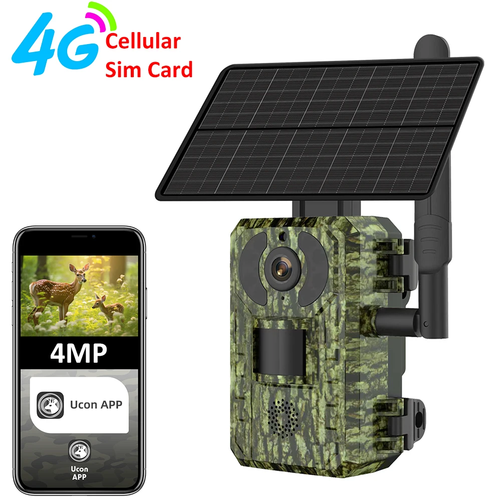 EU 4G Cellular 4MP 2K Battery Solar PIR Motion Activated Wildlife Hunting Trail Camera IP65 Outdoor Night Vision No Red Exposure