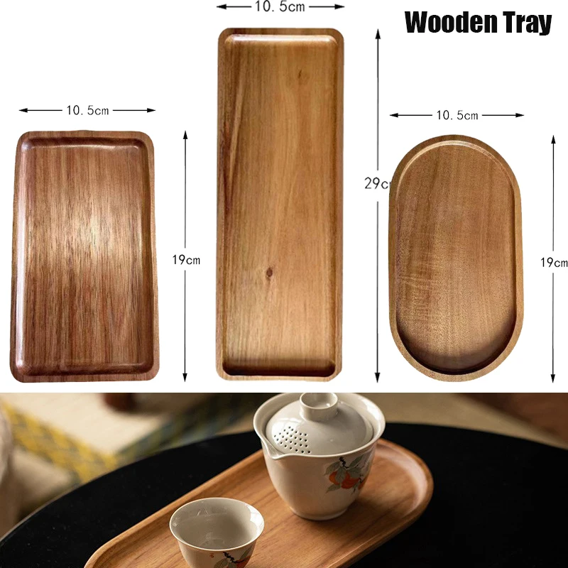 Solid Wood Round Dessert Plate Japanese-style Wooden Coffee Wooden Tray Snack Dried Fruit Plate Oval Tea Tray Kitchen Supplies