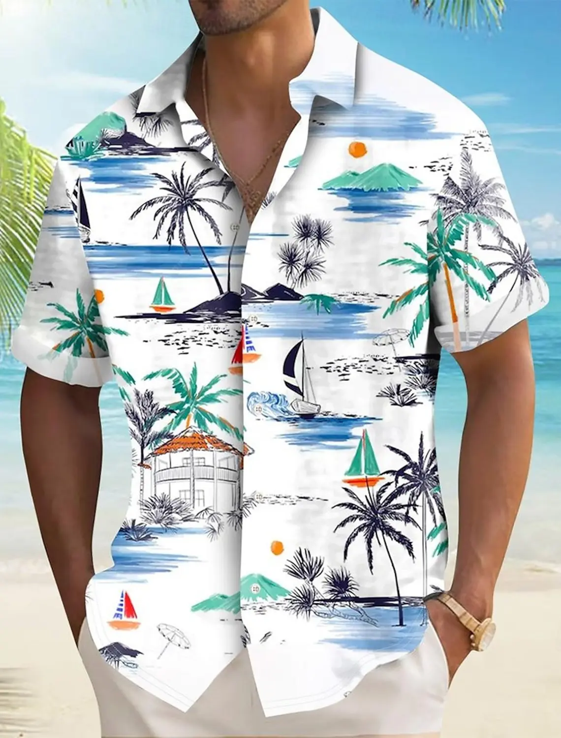 Men's Coconut Palm Tropical Plants Shirt Hawaiian Shirt Button Up Shirt Short Sleeve Summer Turndown 3D Print Collared Shirts