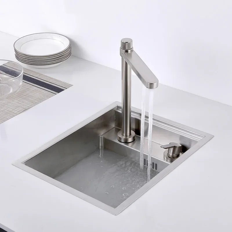 Brushed Kitchen Sink Hidden Single Bowl Small Size Stainless Steel Sink Concealed Lifting Tap Kitchen Sink