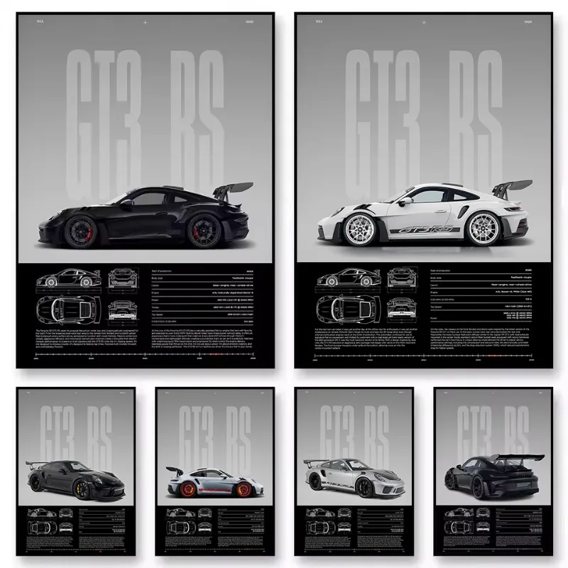 Minimalist Famous German Luxury Sports Car GT3-RS Supercar Poster Canvas Painting Wall Art Pictures Home Interior Decor