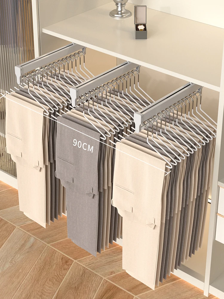 Adjustable Wardrobe Telescopic Rail Rack Top Mount Wardrobe Hanger Pulling Out Hangers Extendable Clothes Rail Trouser Organiser