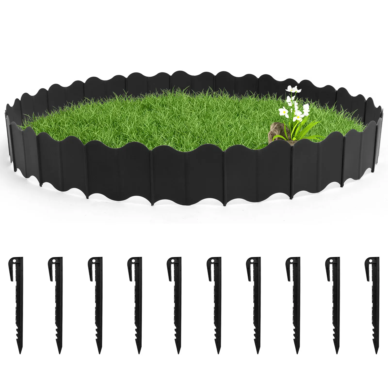 3m Gardens Fence Outdoor Lawn Ground Edging Fence Decorative Border DIY Plant Support Stake PP Plastic Yard Landscape
